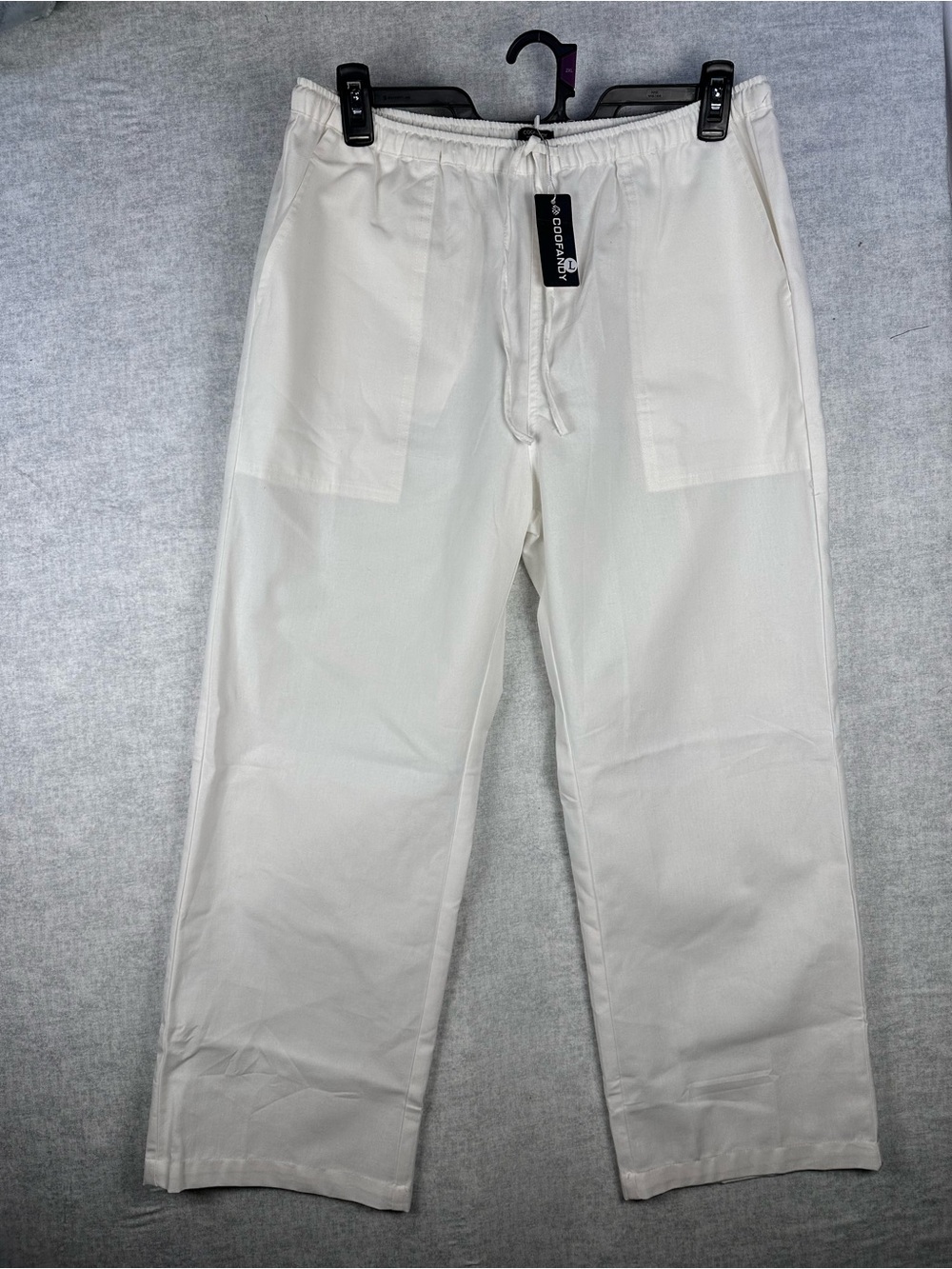 NWT COOFANDY Rayon Linen Blend Pant Size Large White Beach Casual Wide Leg